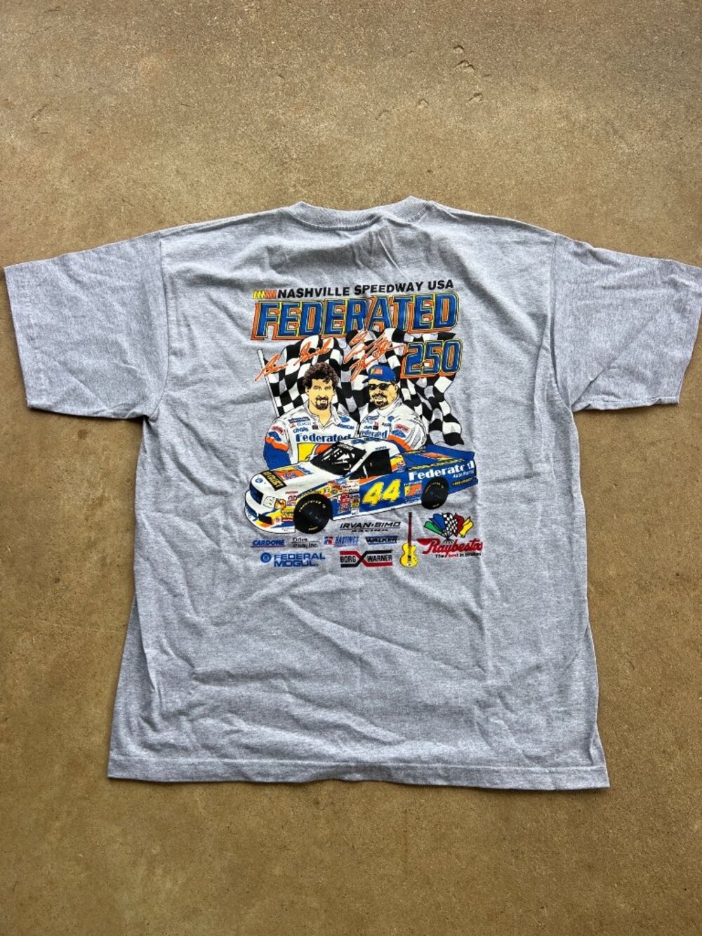 Vintage 1990s Federated Auto Parts 250 NASCAR T-Shirt Gray XL T-shirt E3